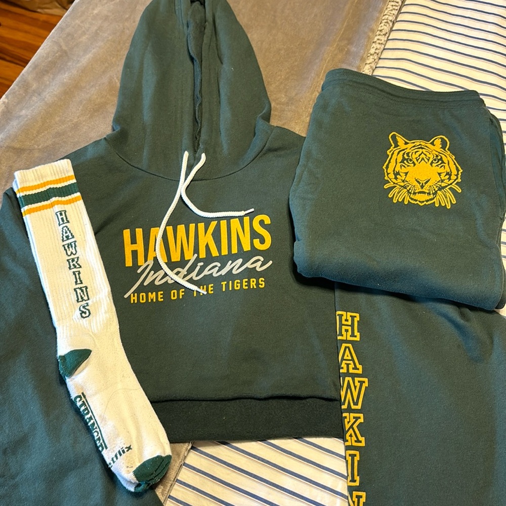 Stranger Things Hawkins Crop Top Hoodie & Sweatpants Set